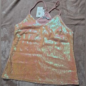 Grace Karin NWT Sequin Camisole Top Iridescent Apricot Hue Size M